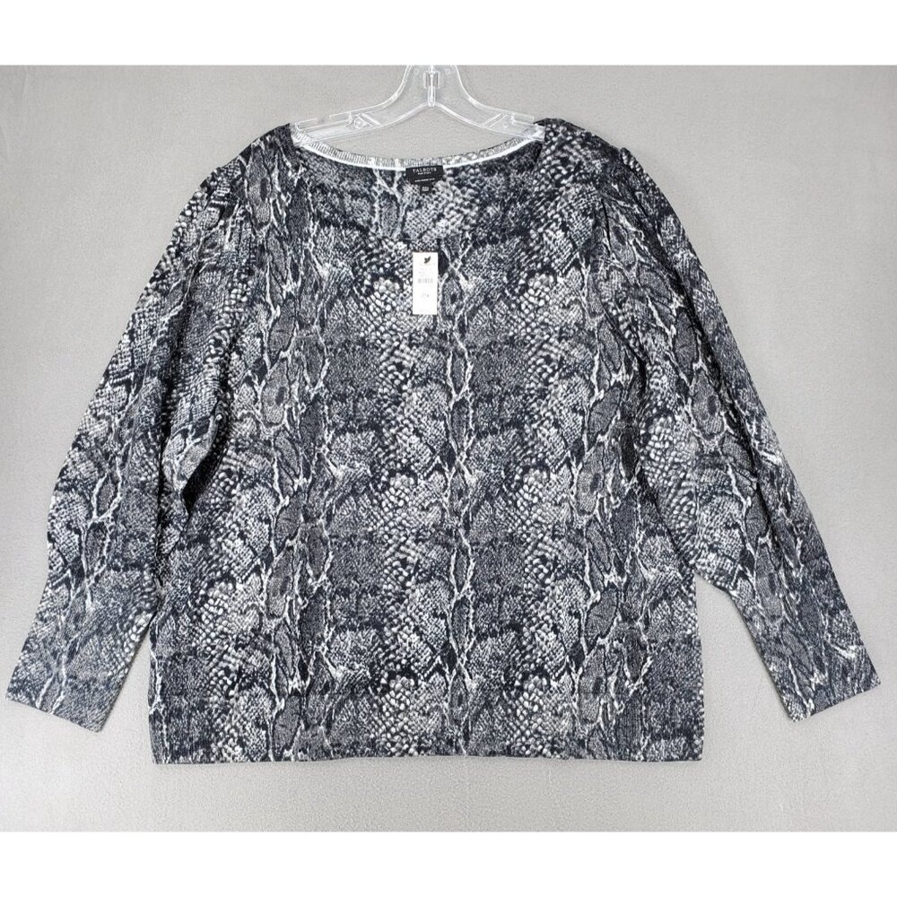 New Talbots Puff Sleeve Merino Pullover Sweater 2Xp Python Snake Print Grey Plus